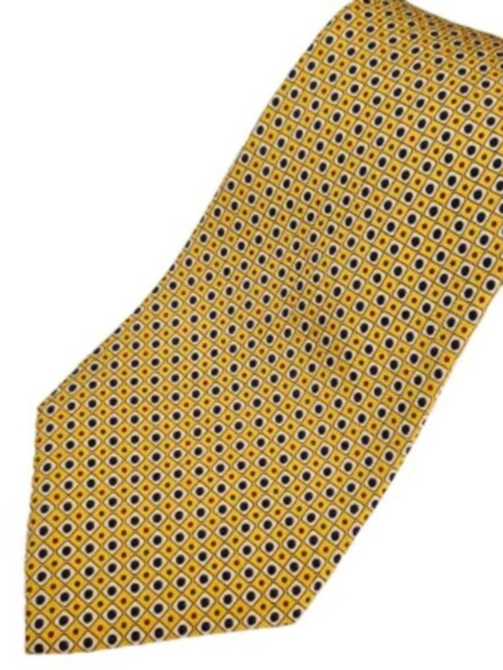 Polo Ralph Lauren Silk Tie – Yellow & Blue Dot Grid – Made in USA Y2K Era